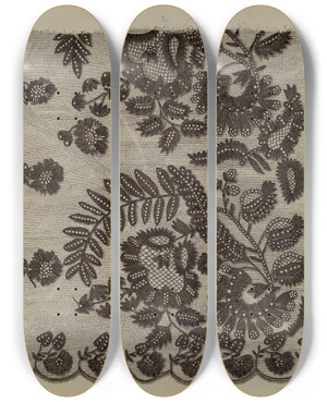 Triptych art skateboard deck of Raymond Manupelli Black Lace Shawl by Raymond Manupelli