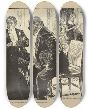 Triptych art skateboard deck of Charles Dana Gibson She Is The Subject Of More Hostile Criticism by Charles Dana Gibson (1867-1944)