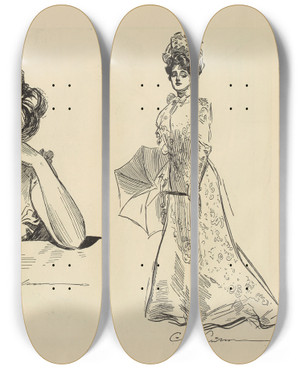 Triptych art skateboard deck of Charles Dana Gibson Untitled_83 by Charles Dana Gibson (1867-1944)