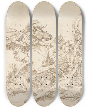 Triptych art skateboard deck of Vincenzo Camuccini Alexander And Porus by Vincenzo Camuccini (1771-1844)
