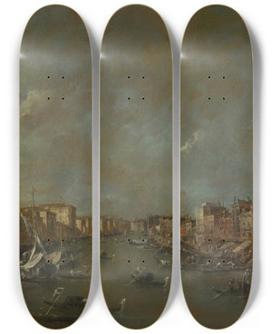 Triptych art skateboard deck of Francesco Guardi View Of The Grand Canal From The Ponte Dirialto by Francesco Guardi (1712-1793)