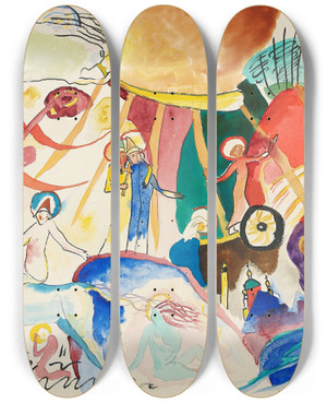 Triptych art skateboard deck of Wassily Kandinsky Entwurf Zu Allerheiligen Ii Komposition Mit Heiligen by Wassily Kandinsky (1866-1944)