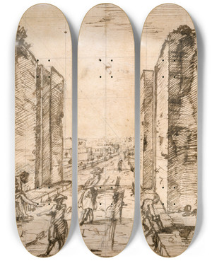 Triptych art skateboard deck of Giovanni Battista Piranesi View Through The Herculaneum Gate Pompeii by Giovanni Battista Piranesi (1720-1778)