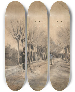 Triptych art skateboard deck of Vincent Van Gogh Road In Etten by Vincent van Gogh (1853-1890)