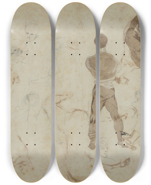 Triptych art skateboard deck of Eugne Delacroix Studies Of Heads And Figures by Eugene Delacroix (1798-1863)