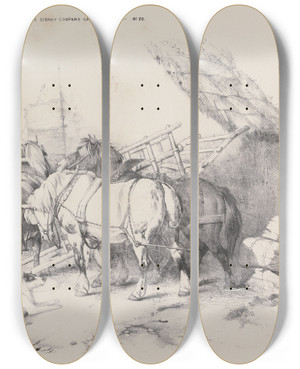 Triptych art skateboard deck of Thomas Sidney Cooper Thomas Sydney Coopers Cattle Subjects Pl20 by Thomas Sidney Cooper (1803-1902)