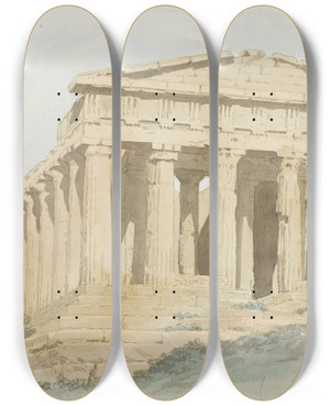 Triptych art skateboard deck of Abrahamlouisrodolphe Ducros Concorde Tempel Binnen Muren Van Oude Agrigentum by Abraham-Louis-Rodolphe Ducros (1748-1810)
