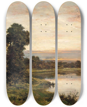 Triptych art skateboard deck of Benjamin Williams Leader Evening On The Thames At Shillingford by Benjamin Williams Leader (1831-1923)