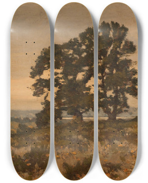 Triptych art skateboard deck of Henrijoseph Harpignies Deux Arbres En Lisire De Fort by Henri Joseph Harpignies (1819-1916)