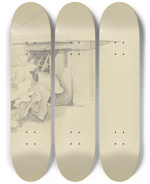 Triptych art skateboard deck of Jakob Becker Ivy by Jakob Becker (1810-1872)
