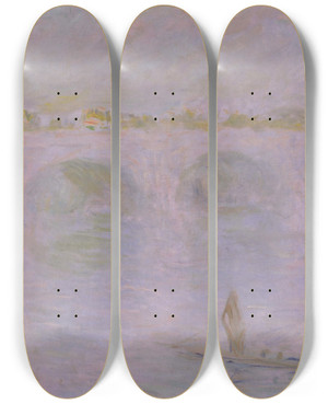 Triptych art skateboard deck of Claude Monet Waterloo Bridge In London by Claude Monet (1840-1926)