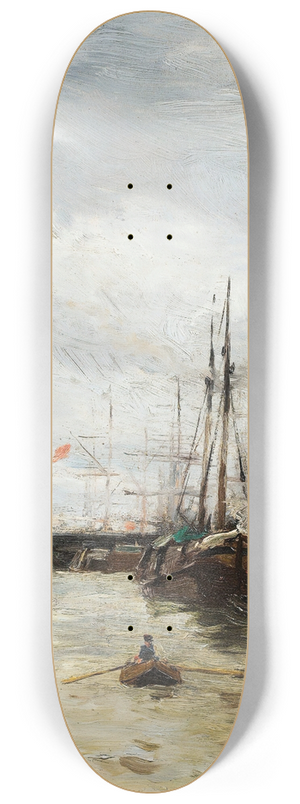 Edmond-Marie Petitjean - Boats At The Harbor 8.25 inch art skate deck