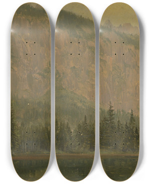 Triptych art skateboard deck of Frederic Edwin Church The Hintersee Near Berchtesgaden Bavaria by Frederic Edwin Church (1826-1900)