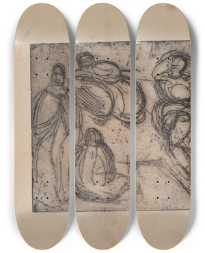 Triptych art skateboard deck of Jens Adolf Jerichau Figurkomposition by Jens Adolf Jerichau (1890-1916)