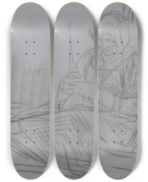 Triptych art skateboard deck of Jan Veth Handwerkende Vrouw Bij Een Raam by Jan Veth (1864-1925)