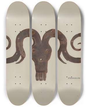 Triptych art skateboard deck of Franklyn Syres Moravian Hinge by Franklyn Syres