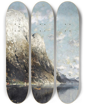 Triptych art skateboard deck of Adelsteen Normann Fjord by Adelsteen Normann (1848-1918)
