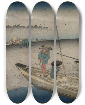 Triptych art skateboard deck of And Hiroshige Picture Of The Tenryu River Near Mitsuke Station 29 From The Series Fiftythree Stations Of The Tokaido by Ando Hiroshige (1797-1858)
