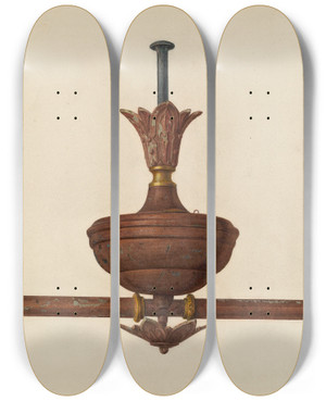 Triptych art skateboard deck of John H Tercuzzi Chandelier by John H Tercuzzi