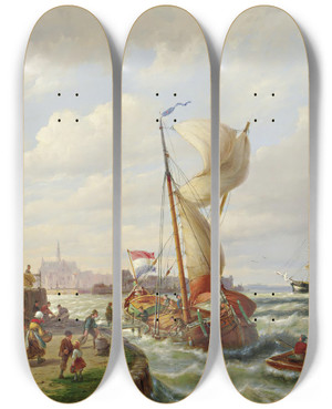Triptych art skateboard deck of Pieter Christian Dommersen Flushing Holland by Pieter Christian Dommersen (1834-1908)