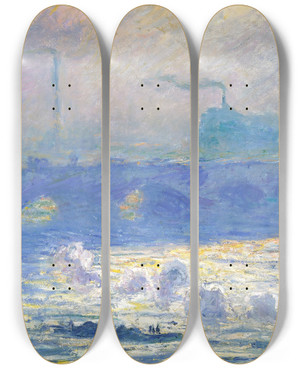 Triptych art skateboard deck of Claude Monet Waterloo Bridge_1 by Claude Monet (1840-1926)