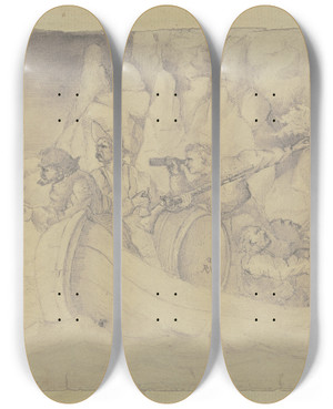 Triptych art skateboard deck of Victor Mller Pursued Smugglers by Victor Muller (1829-1871)