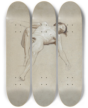 Triptych art skateboard deck of Franz Von Matsch Studie Eines Liegenden Mnneraktes_2 by Franz Von Matsch (1861-1942)