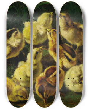 Triptych art skateboard deck of Arthur Fitzwilliam Tait Spring Pets by Arthur Fitzwilliam Tait (1819-1905)