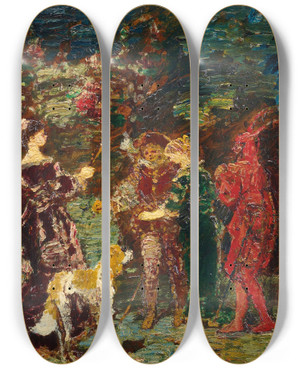 Triptych art skateboard deck of Adolphe Monticelli Personnages De Faust by Adolphe Monticelli (1824-1886)