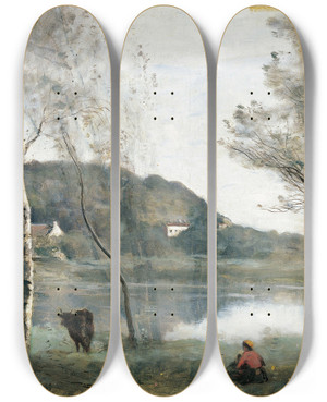 Triptych art skateboard deck of Jeanbaptistecamille Corot Letang De Ville Davray by Jean-Baptiste-Camille Corot (1796-1875)