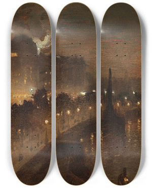 Triptych art skateboard deck of George Hyde Pownall Victoria Embankment From Hungerford Bridge by George Hyde Pownall (1866-1939) Triptych art skateboard deck of George Hyde Pownall Victoria Embankment From Hungerford Bridge by George Hyde Pownall (1866-1939)