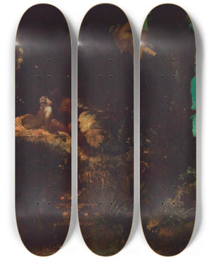 Triptych art skateboard deck of Hans Makart A Midsummer Nights Dream by Hans Makart (1840-1884)