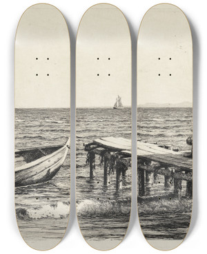 Triptych art skateboard deck of Carl Bloch The Boat At The Bridge by Carl Bloch (1834-1890)