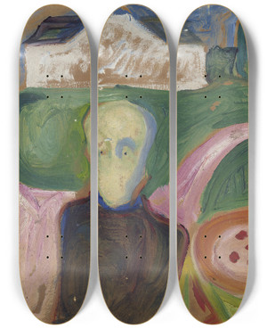 Triptych art skateboard deck of Edvard Munch Landowner In The Park by Edvard Munch (1863-1944)