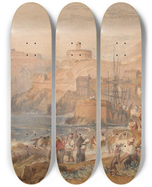 Triptych art skateboard deck of Joseph Mallord William Turner St Mawes Cornwall by Joseph Mallord William Turner (1775-1851)