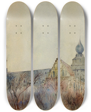 Triptych art skateboard deck of Cass Gilbert Antwerp Cathedral by Cass Gilbert (1859-1934)