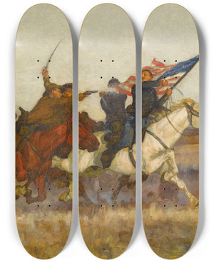 Triptych art skateboard deck of William Thomas Trego The Rebel Deflection by William Thomas Trego (1858-1909)