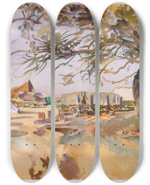 Triptych art skateboard deck of John Singer Sargent Military Camp by John Singer Sargent (1856-1925)