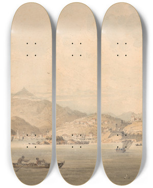 Triptych art skateboard deck of William Alexander A View Of The Coast Of China by William Alexander (1767-1816)