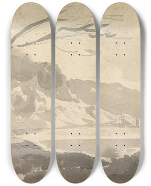 Triptych art skateboard deck of William Gilpin Landscape_4 by William Gilpin (1724-1804)
