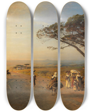 Triptych art skateboard deck of Albert Flamm Via Appia by Albert Flamm (1823-1906)
