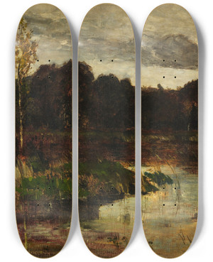 Triptych art skateboard deck of Karl Hagemeister Mrkische Landschaft by Karl Hagemeister (1848-1933)