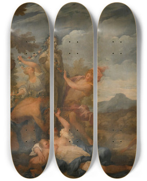 Triptych art skateboard deck of Pietro Dandini The Crowning Of Bacchus by Pietro Dandini (1646-1712)