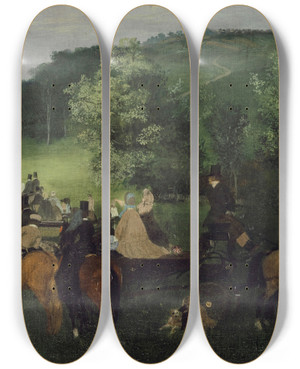 Triptych art skateboard deck of Edgar Degas At The Racecourse The Races by Edgar Degas (1834-1917)
