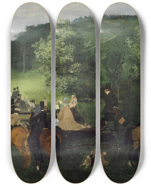 Triptych art skateboard deck of Edgar Degas On The Racecourse The Race by Edgar Degas (1834-1917)