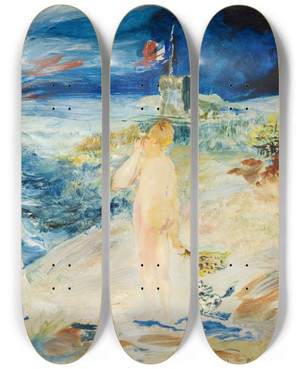 Triptych art skateboard deck of Ernst Josephson At The Seashore by Ernst Josephson (1851-1906)