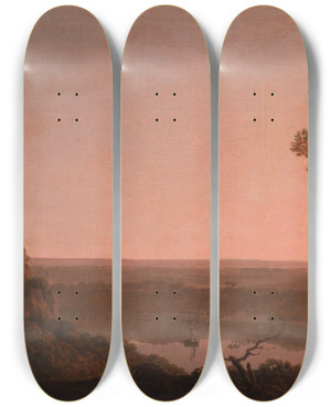 Triptych art skateboard deck of Joseph Wright Of Derby Lake Nemi by Joseph Wright Of Derby (1734-1797)