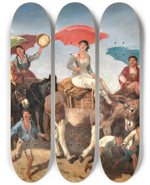 Triptych art skateboard deck of Giuseppe Palizzi Returning Home by Giuseppe Palizzi (1812-1888)