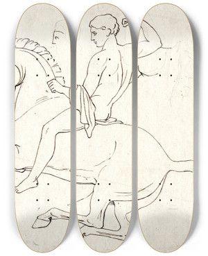 Triptych art skateboard deck of David Humbert De Superville Horseman After The North Frieze Of The Parthenon_1 by David Humbert De Superville (1770-1849)