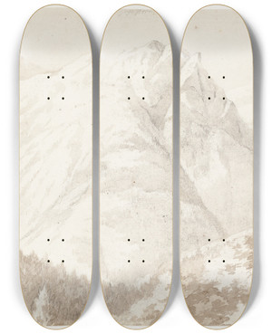 Triptych art skateboard deck of Johan Ludvig Lund Udsigt Over Glishorn by Johan Ludvig Lund (1777-1867)